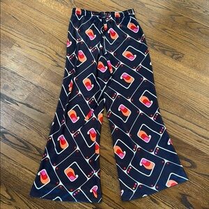 Zara Women’s Small Navy and Red Geometric Flare Pants Lightweight